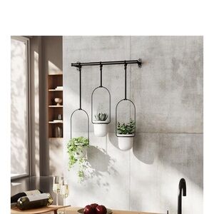 Umbra Black Hanging Wall Planter Trio with White Pots